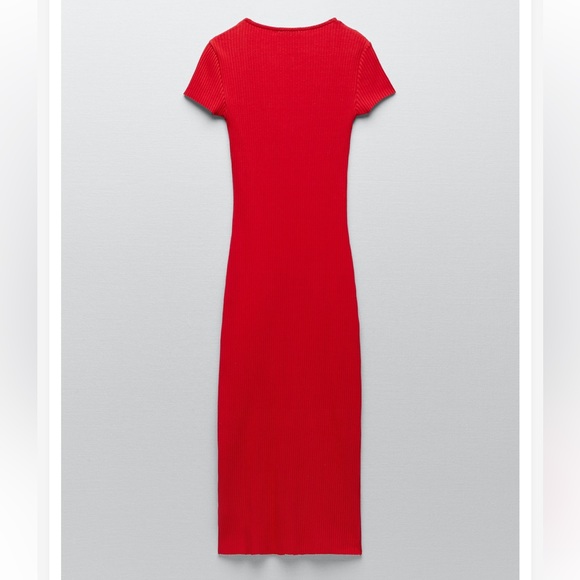 Zara Red Button-Front Ribbed Midi Dress - Picture 4 of 8